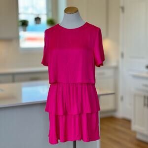 Zara | Hot Pink Satin Tiered Layer Mini Dress